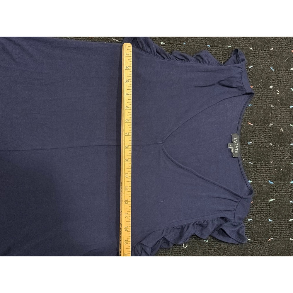 1.STATE Womens Navy Blue Ruffle Sleeve V-Neck Knit Top Blouse Small - Picture 5 of 6